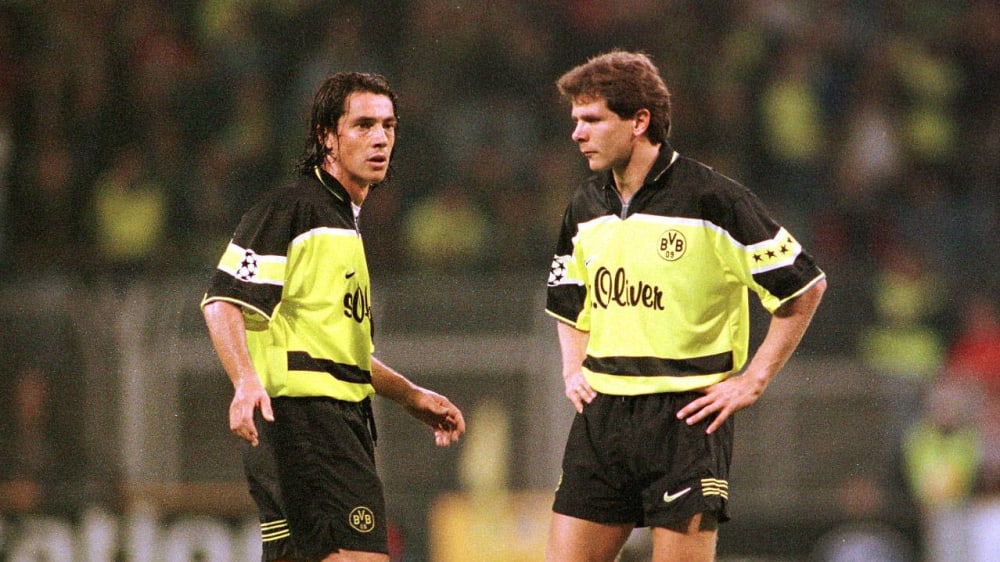 Gewannen mit dem BVB 1997 die Champions League: Paulo Sousa (l.) und Andy M&#246;ller.