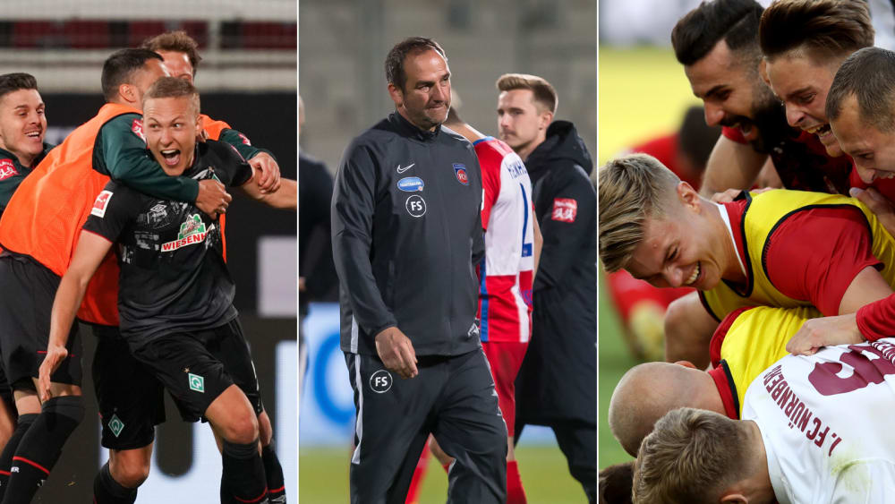 Drama Relegation - Drama Auswärtstorregel: Bremen (l.) und Nürnberg (r.) profitierten, Heidenheim-Trainer Schmidt musste sich ärgern.