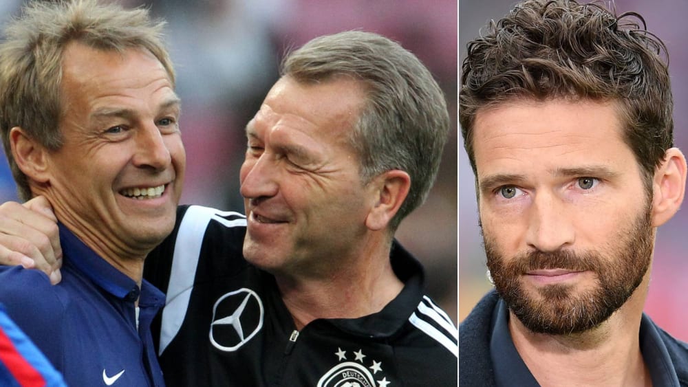 J&#252;rgen Klinsmann (l.), Andreas K&#246;pke (M.) und Arne Friedrich (r.) kennen sich aus gemeinsamer Zeit bei der Nationalelf - nun arbeiten sie bei Hertha BSC zusammen.