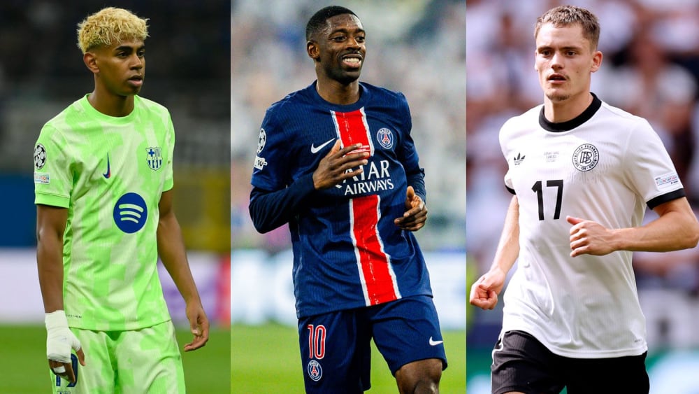Wer holt sich den Goldenen Ball? Lamine Yamal, Ousmane Dembelé und Florian Wirtz (v.l.) sind unter den Nominierten.