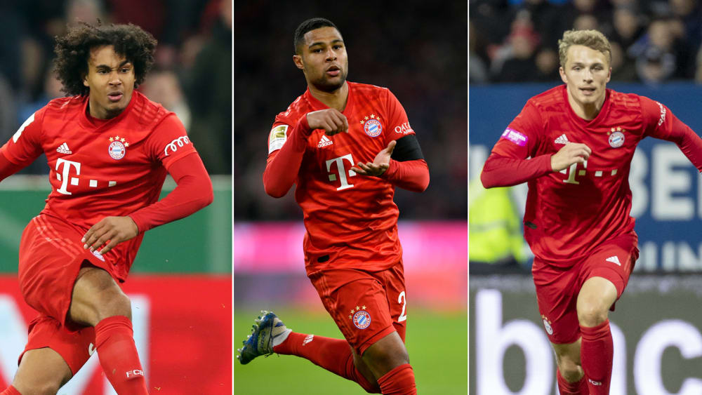 Unterschiedliche Perspektiven: Joshua Zirkzee, Serge Gnabry, Fiete Arp (v.l.).