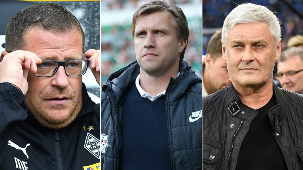 Max Eberl, Markus Krösche und Armin Veh (v.l.)