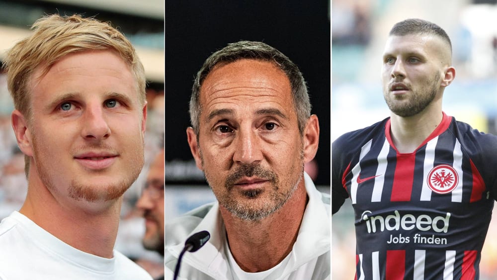Martin Hinteregger, Adi Hütter, Ante Rebic (v.l.)