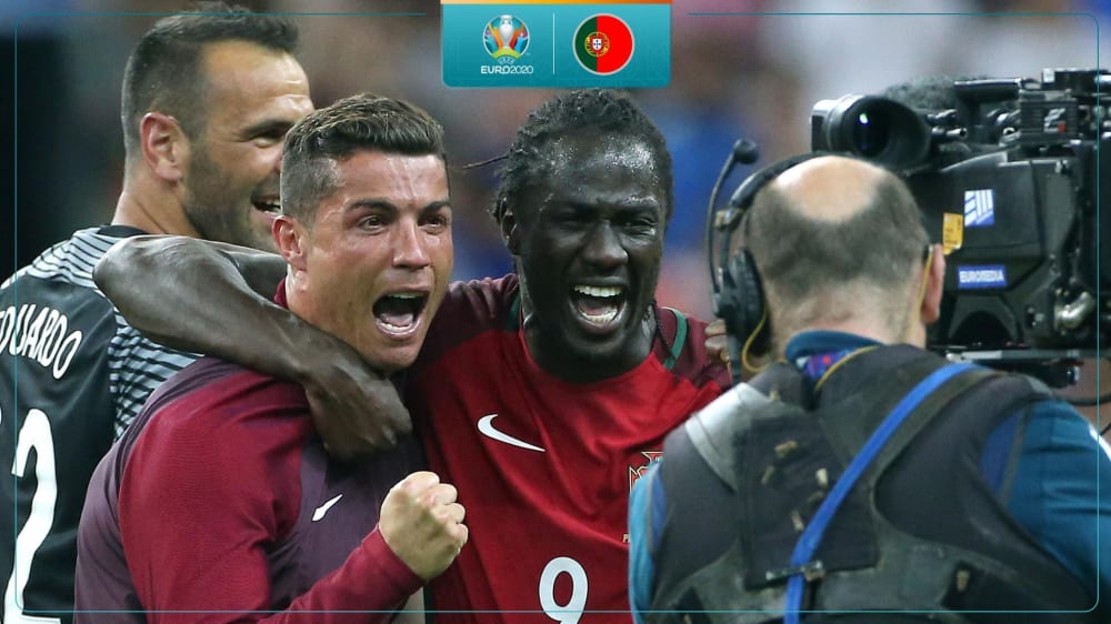 Cristiano Ronaldo und Éder feiern den Sieg bei der EURO 2016
