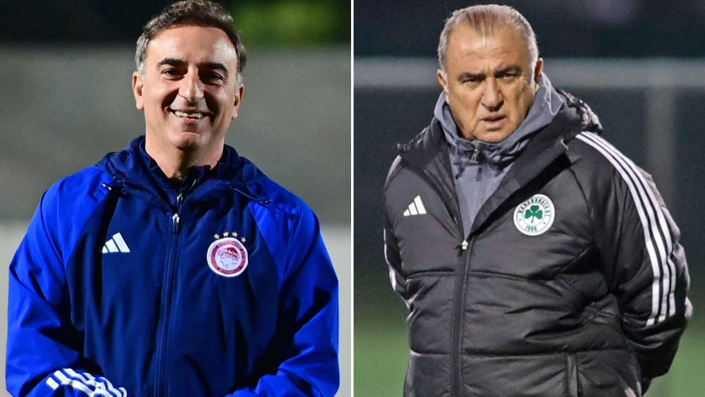 Trainer unter Druck: Olympiakos-Coach Carlos Carvalhal (li.) und Panathinaikos Fatih Terim.
