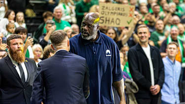 Zalgiris Kaunas vs Olympiacos Piraeus - EuroLeague Shaquille O Neal attends the EuroLeague basketball match between Zalgiris Kaunas and Olympiacos Piraeus at Zalgiris Arena in Kaunas, Lithuania. Kaunas Kaunas Lithuania