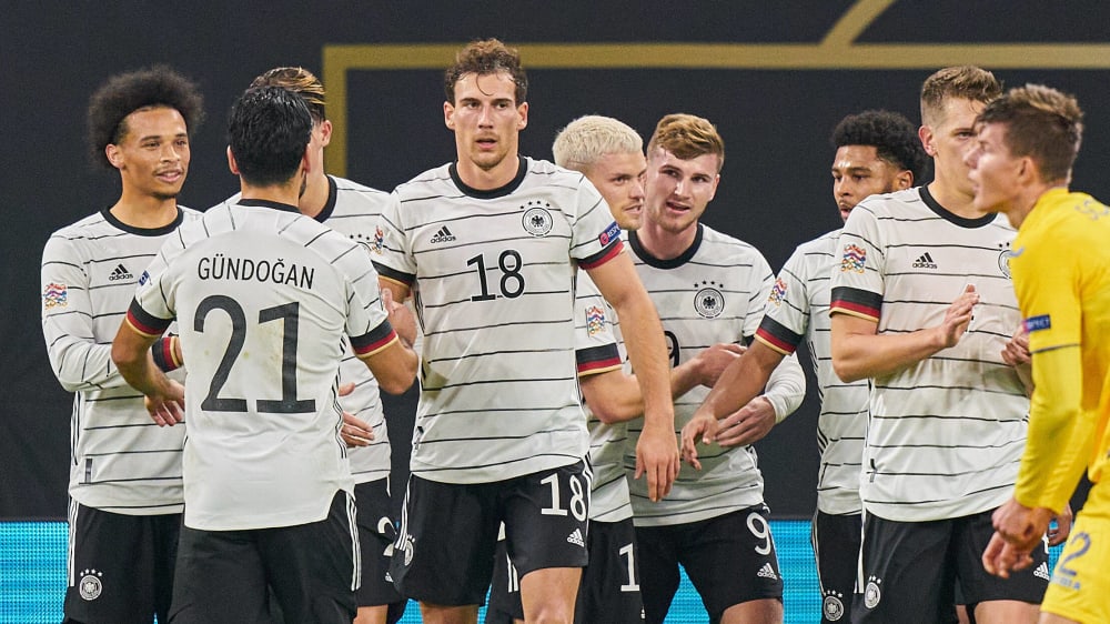 Die DFB-Elf jubelt über das 2:1 durch Timo Werner (Nr. 9).