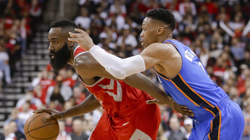 James Harden und Russell Westbrook (re.)