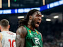 ATHENS, GREECE - APRIL 21: Mathias Lessort, #26 of Panathinaikos AKTOR Athens react during the EuroLeague Play-in A match between Panathinaikos Aktor Athens and AS Monaco at Telekom Center Athens on April 21, 2026 in Athens, Greece. (Photo by Panagiotis Moschandreou/Euroleague Basketball via Getty Images)