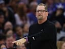 Oct 16, 2026; Philadelphia, Pennsylvania, USA; Philadelphia 76ers head coach Nick Nurse reacts in a game against the Boston Celtics at Xfinity Mobile Arena. Mandatory Credit: Bill Streicher-Imagn Images