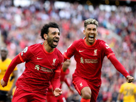 Mohamed Salah (li) Roberto Firmino FC Liverpool