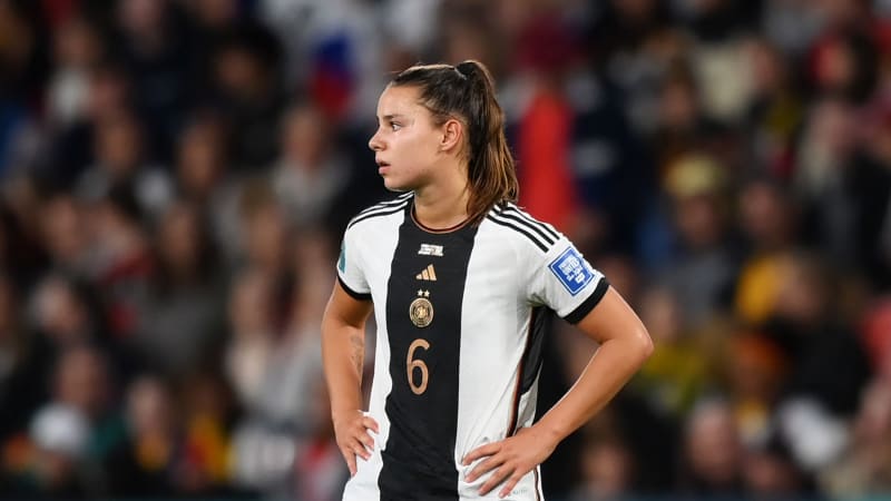 BRISBANE, AUSTRALIA - AUGUST 03: Lena Oberdorf of Germany looks dejected after the team's elimination from the tournament during the FIFA Women's World Cup Australia & New Zealand 2023 Group H match between South Korea and Germany at Brisbane Stadium on August 03, 2023 in Brisbane, Australia. (Photo by Justin Setterfield/Getty Images)