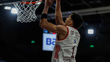 easycredit BBL, MLP Academics Heidelberg - FC Bayern München Basketball, 08.02.2026 Oscar da Silva (FC Bayern München Basketball, 1) mit einem Korbleger Spiel der easycredit BBL MLP Academics Heidelberg - FC Bayern München Basketball; am 19. Spieltag der Saison 25 26 im SNP Dome in Heidelberg am 08.02.2026 *** easycredit BBL, MLP Academics Heidelberg FC Bayern München Basketball, 08 02 2026 Oscar da Silva FC Bayern München Basketball, 1 with a lay-up Game of the easycredit BBL MLP Academics Heidelberg FC Bayern München Basketball on Matchday 19 of the 25 26 season at the SNP Dome in Heidelberg on 08 02 2026 Copyright: xBEAUTIFULxSPORTS Hahnex