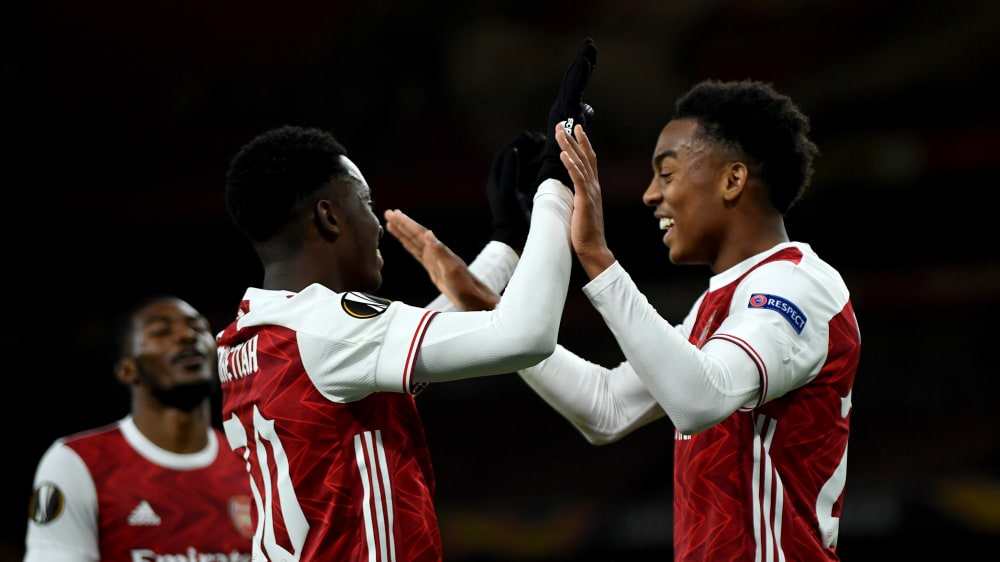 Torschützen unter sich: Edward Nketiah (li.) hat den Bann gebrochen, Joe Willock (re.) nachgelegt.