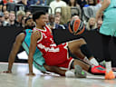 MUNICH, GERMANY - OCTOBER 27: Marjon Beauchamp, #3 of FC Bayern Munich, Stanley Umude, #3 of FC Barcelona in action during Euroleague Basketball Regular Season Round 8 game between FC Bayern Munich v FC Barcelona at SAP Garden on October 27, 2026 in Munich, Germany. (Photo by Christina Pahnke/Euroleague Basketball via Getty Images)