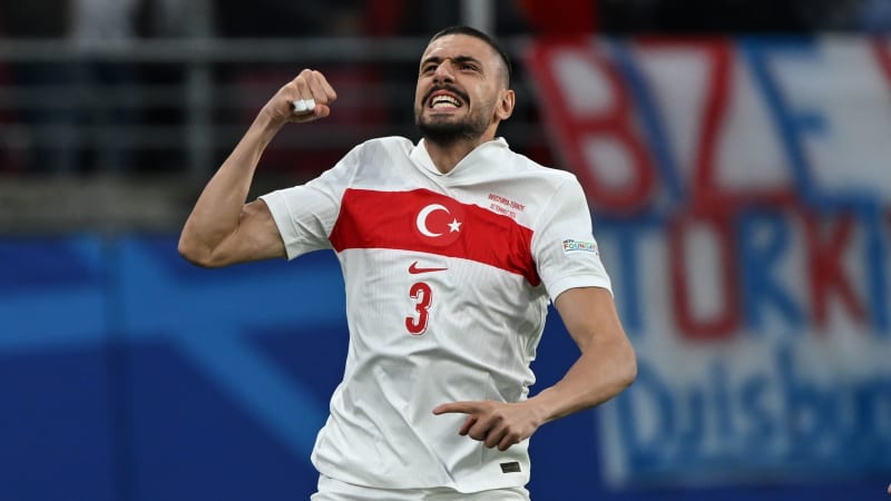 LEIPZIG, GERMANY - JULY 02: Merih Demiral of Turkiye celebrates his goal during the UEFA EURO 2024 round of 16 match between Austria and Turkiye at Football Stadium Leipzig on July 02, 2024 in Leipzig, Germany. (Photo by Image Photo Agency/Getty Images)