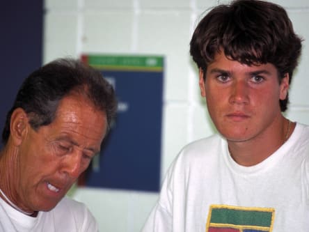 Thomas Haas (re.) und Bollettieri anno 1997 in Flushing Meadows