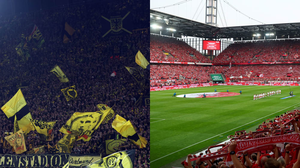 Die "Gelbe Wand" in Dortmund und das Rhein-Energie-Stadion in Köln.