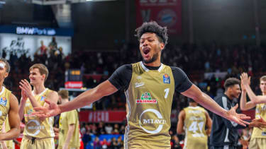 GER, easy credit BBl, FC Bayern Muenchen Basketball vs. Rasta Vechta 01.12.2024, BMW Park, Muenchen, GER, easy credit BBl, FC Bayern Muenchen Basketball vs. Rasta Vechta, im Bild Jayden Gardner (Vechta 7) jubelt *** GER, easy credit BBl, FC Bayern Muenchen Basketball vs Rasta Vechta 01 12 2024, BMW Park, Muenchen, GER, easy credit BBl, FC Bayern Muenchen Basketball vs Rasta Vechta, in the picture Jayden Gardner Vechta 7 cheers nordphotoxGmbHx xStraubmeier nph00004