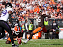 CLEVELAND, OH - OCTOBER 18: Cleveland Browns place kicker Andre Szmyt (25) kicks a 48-yard field goal during the third quarter of the National Football League game between the Baltimore Ravens and Cleveland Browns on October 18, 2026, at Huntington Bank Field in Cleveland, OH. (Photo by Frank Jansky Icon Sportswire) NFL, American Football Herren, USA OCT 18 Ravens at Browns EDITORIAL USE ONLY Icon261018018