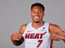 Sep 28, 2026; Miami, FL, USA; Miami Heat forward Giannis Antetokounmpo (7) poses for a photo during media day at Kaseya Center. Mandatory Credit: Sam Navarro-Imagn Images