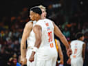 Lenny Liedtke (ratiopharm ulm) and Jaylen Sims (ratiopharm ulm) gestures during the Basketball Eurocup match between ratiopharm ulm and BOSNA BH Telecom Sarajevo at ratiopharm Arena on October 14, 2026 in Neu-Ulm, Germany. (Photo by Harry Langer DeFodi Images) - *** Lenny Liedtke of ratiopharm ulm and Jaylen Sims of ratiopharm ulm gesture during the Basketball Eurocup game between ratiopharm ulm and BOSNA BH Telecom Sarajevo at the ratiopharm Arena on October 14, 2026 in Neu Ulm, Germany. Photo by Harry Langer, DeFodi Images