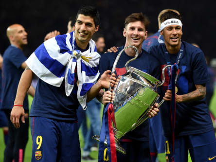 Triple-Sieger 2015: Luis Suarez, Lionel Messi und Neymar (v.l.n.r.).