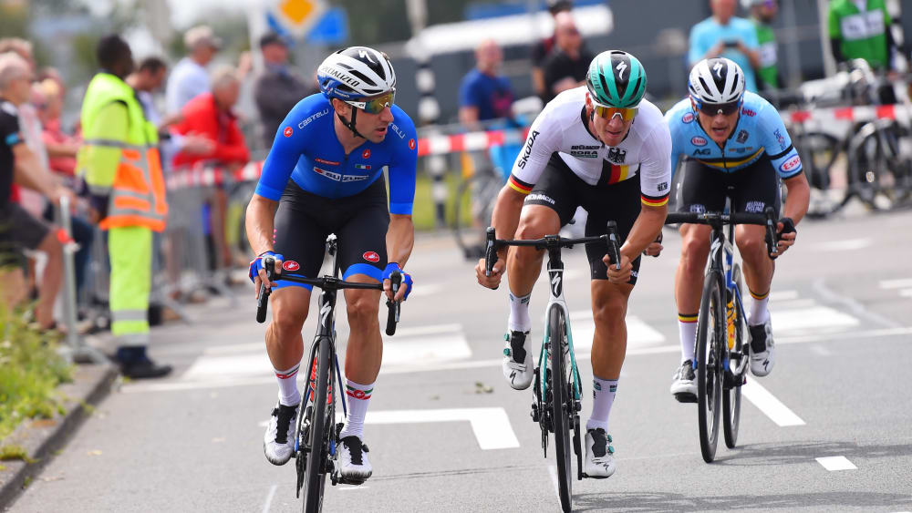 Elia Viviani, Pascal Ackermann und Yves Lampaert