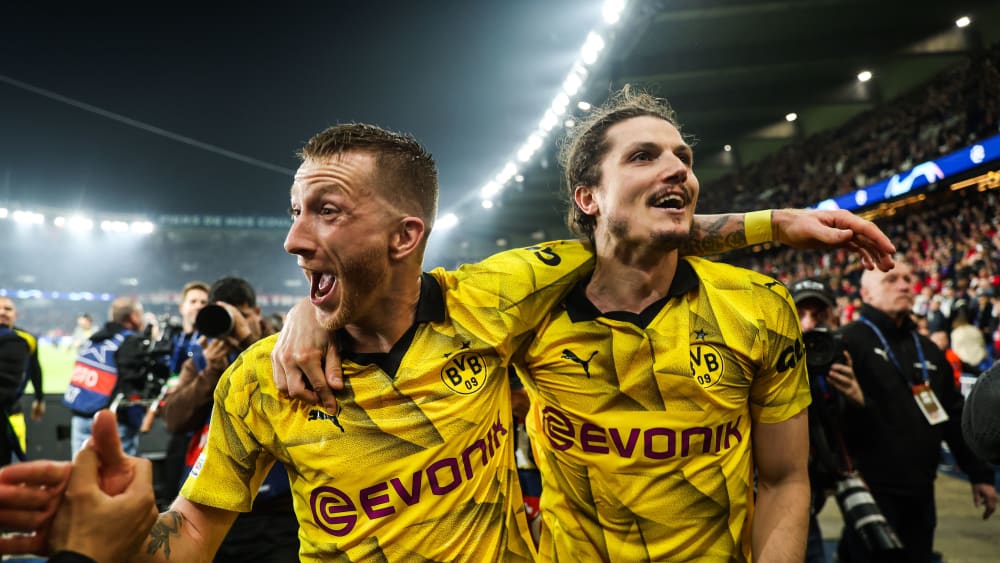 Wembley calling: Marco Reus jubelt mit Marcel Sabitzer über den Finaleinzug.