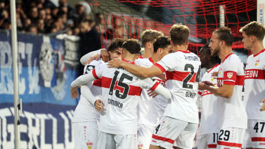 Deutschland, Großaspach, 24.09.2024, Fussball, 3. Liga, VfB Stuttgart II - DSC Arminia Bielefeld (3:0): Wahid Faghir (VfB Stuttgart); Jubel Tor 1:0 Faghir. Foto: Pressefoto Rudel/Jens Lommel