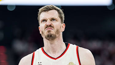 MUNICH, GERMANY - MAY 17: Andreas Andi Obst (FC Bayern Muenchen, 13), mimics, during the easyCredit Basketball Bundesliga Playoffs Quarterfinal Game 1 between FC Bayern Muenchen vs. Vet-Concept Gladiators Trier at SAP Garden on match 1 of the Playoffs Quarterfinals Best of Five of easyCredit Basketball Bundesliga on May 17, 2026 in Munich, Germany. Bavaria Germany Copyright: xSteffiexWunderlx