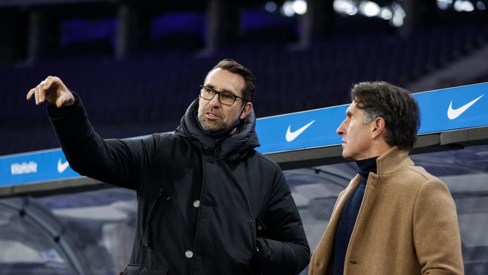 Unter gro&#223;em Druck: Hertha-Manager Michael Preetz (li.) und Cheftrainer Bruno Labbadia.