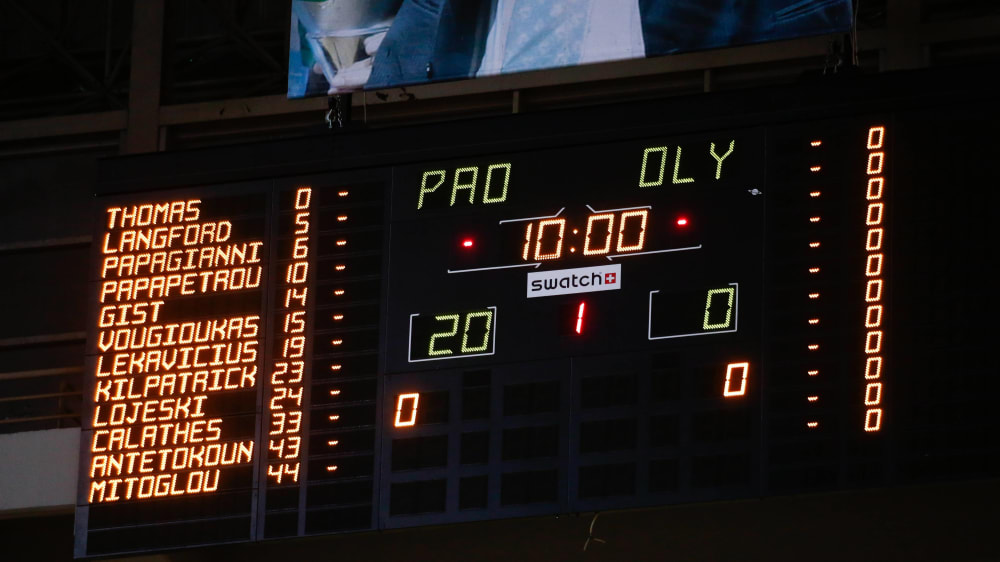 Klare Sache: Die Anzeigewand bei Play-off-Spiel zwischen Panathinaikos und Olympiakos Pir&#228;us.
