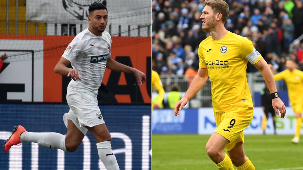 Sandhausens Aziz Bouhaddouz (l.) und Bielefelds Fabian Klos trafen am Sonntag jeweils doppelt