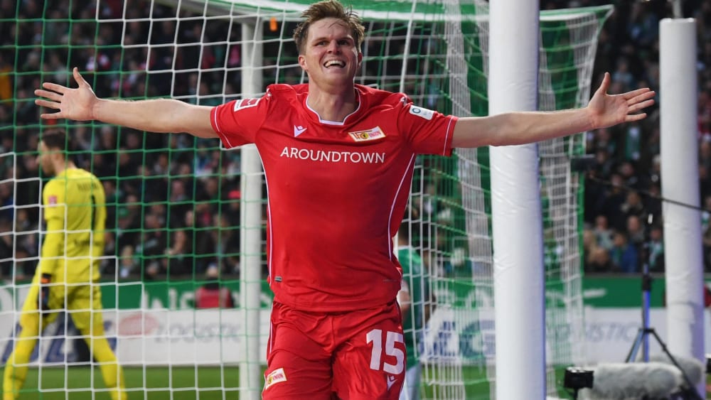 Union Berlins Marius Bülter jubelt über einen Treffer beim 2:0 in Bremen