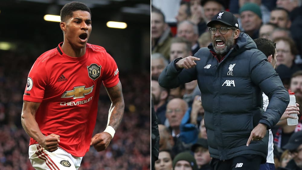 Marcus Rashford jubelt, Jürgen Klopp schimpft