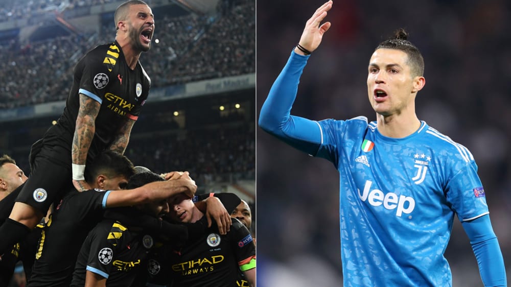 Manchester City (l.) jubelt, Juventus Turins Cristiano Ronaldo ist wütend