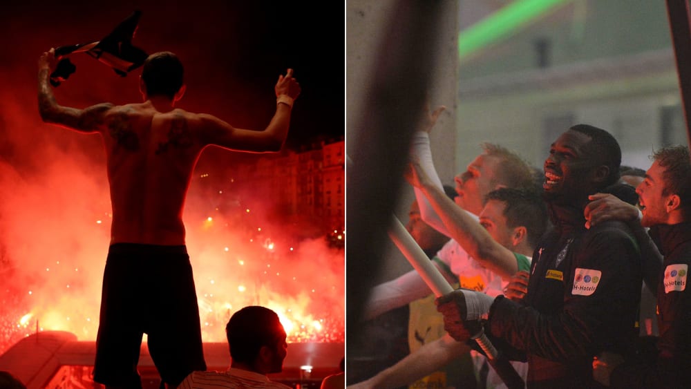 Dann steigt die Party eben vor den Stadien: Die PSG- und Gladbach-Profis feiern nach ihren Siegen am Mittwochabend mit ihren Fans.