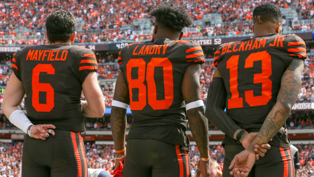 Quarterback Baker Mayfield, Jarvis Landry und Odell Beckham Junior spielen bei den Cleveland Browns.