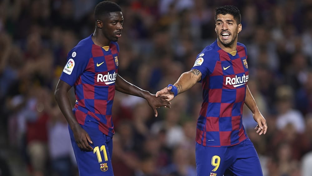 Luis Suarez (r.) und Ousmane Dembelé