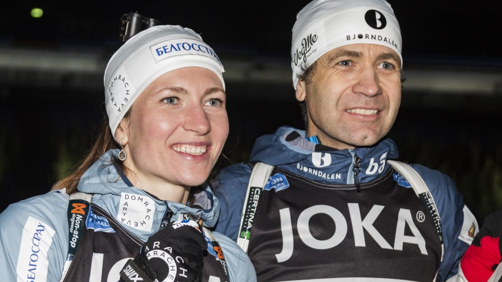 Darya Domracheva und Ole Einar Björndalen