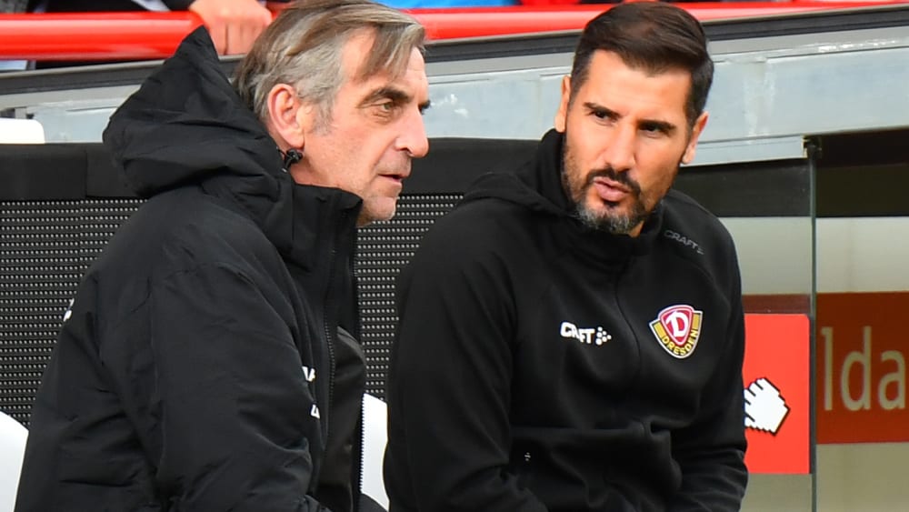 Dresdens Sportgeschäftsführer Ralf Minge (l.) und Coach Cristian Fiel