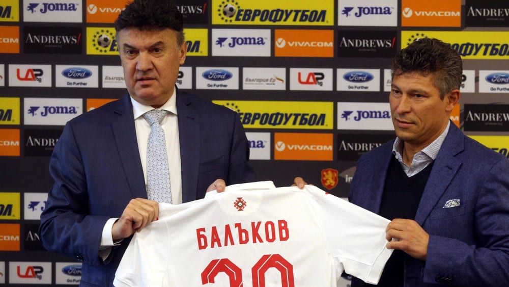 Bulgariens Fußball-Verbandschef Borislav Mihaylov (li.), hier bei der Vorstellung von Nationaltrainer Krassimir Balakov.