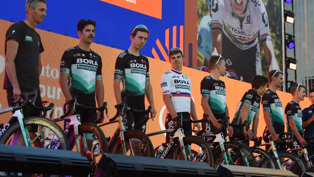 Das Team Bora-hansgrohe bei der Vorstellung der Tour Down Under